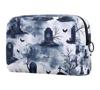Halloween Grave Tree Bats Cosmetic Bag for Women, Travel Toiletries Bags Large Makeup Handy Pouch Organiser Bag with Zipper