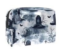 Halloween Grave Tree Bats Cosmetic Bag for Women, Travel Toiletries Bags Large PVC Makeup Handy Pouch Organiser with Zipper