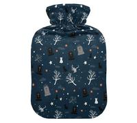 Halloween Graves Cats Black Hot Water Bottle with Cover for Pain Relief Warm Water Bag for Arthritis, 1L