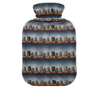 Halloween Graves Pumpkins Black Hot Water Bottle with Cover for Pain Relief Bed Warmer for Back Pain, 2L