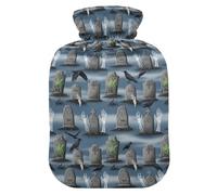Halloween Graves Skeletons Blue Hot Water Bottle with Cover for Pain Relief Hot Bottle Water Bag for Headaches Back Pain, 1L
