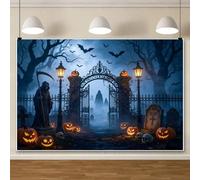 Halloween Graveyard Backdrop Misty Cemetery Skull Pumpkin Lantern Haunted House Backgrounds for Photography Horror Halloween Party Decorations Photo Booth Props Vinyl 10x8ft