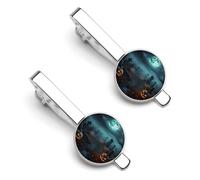 Halloween Graveyard Pumpkins 2 Pcs Tie Clips for Men Necktie Tie Bar