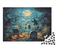 Halloween Graveyard Scene 1000 Piece Puzzle for Men Women Adults Eerie Graveyard Halloween Night Full Moon Scene Premium Sturdy Vibrant Challenging Hard Stress Relief 52x38cm/1000pcs