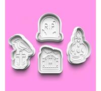 Halloween Graveyard Themed Cookie Cutter Set: Dead Tombstone Spooky Fondant Stamp