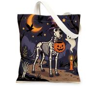 Halloween Great Dane Dog Canvas Tote Bag for Shopping 13x15, Horror Puppy Graveyard Reusable Grocery Print Pattern Bag for Women, Spooky Scary Aesthetic Painting Gift Decor