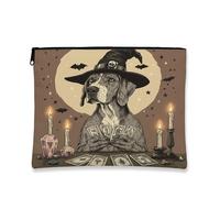Halloween Great Dane Dog Makeup Bag 7''x9'' for Travel Pouch, Fun Scary Witch Bat Toiletry Cosmetic Pouch for Women Gift, Witchy Tarot Portable Canvas Zipper Organizer