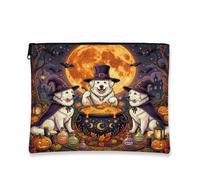 Halloween Great Pyrenees Dog Makeup Bag 7''x9'' for Travel Pouch, Vintage Puppy Witch Cauldron Toiletry Cosmetic Pouch for Women Gift, Scary Portable Canvas Zipper Organizer