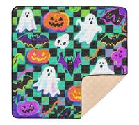 Halloween Green and Black Ghost Pumpkin Soft Thick mat for Baby to Play on Floor for Indoor Outdoor One-Piece Foldable Tummy Time Activity Mat for Babies Infants Toddlers, 50'' x 50''alfombra