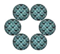 Halloween Green Checkered Skull Cat Halloween Decorations Round placemat Set Indoor Reusable placemats doiles para poner Los platos en la mesa 15.4x15.4in Set of 6