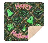 Halloween Green Leopard Print Ghost Pumpkin Soft Foam Baby Floor Play mat for Indoor Outdoor Comfortable Foldable Kicking Mat for Baby Toddler Infant, 50'' x 50''para juegos de