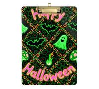 Halloween Green Leopard Print Pumpkin Acrylic Pocket Size Nurse clipboard Standard Letter A4 Size Hard Board for First Year Teacher Must Haves Gold 12x9in Tabla para escribir con Clip