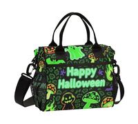 Halloween Green Leopard Print Pumpkin Large Lunch Bag Reusable Mens Lunchbox with Shoulder Strap Family Camping S