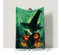 Halloween Green Throw Blanket Mysterious Dark Fantastic Retro Travel Blankets Fluffy Soft Warm For children teenagers adults and the elderly Queen (200 x 200 CM)