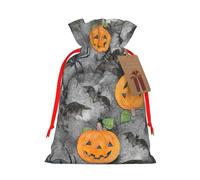 Halloween Grey Bat Spider Pumpkin Gift Bag with Handles and tag, Perfect for Christmas, Birthday, Wedding or Daily Gift - (M)