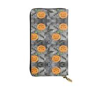 Halloween Grey Bat Spider Pumpkin Print Leather Long Clutch Wallet for Women â€“ Fashionable, and Lightweight Waterproof Leather Wallet, Black, One Size