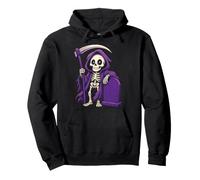 Halloween Grim Reaper Cartoon Skeleton Scythe Graveyard Pullover Hoodie