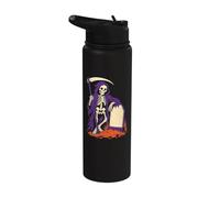 Halloween Grim Reaper Cartoon Skeleton Scythe Graveyard Stainless Steel Insulated Water Bottle