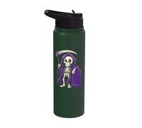 Halloween Grim Reaper Cartoon Skeleton Scythe Graveyard Stainless Steel Insulated Water Bottle
