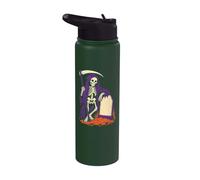 Halloween Grim Reaper Cartoon Skeleton Scythe Graveyard Stainless Steel Insulated Water Bottle