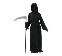 Halloween Grim Reaper Costume Horrible Fancy Dress Death Hooded Cloak Cape Costume Outfit with Scythe Black Vampire Ghost Cosplay Dress Up Costume Outfit Clothes for Role Play Carnival Performance