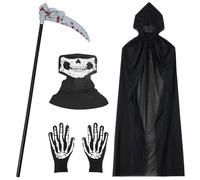 Halloween Grim Reaper Costume, Reaper Costume, Grim Reaper Costume Set, Halloween Death Clothing with Scythe, Scary Halloween Clothing Set, for Carnival Parties and Stage Performances Cosplay