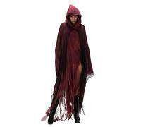 Halloween Grim Reaper Costume Renaissance Hooded Cloak Adult Scary Black Robe Horror Wizard Cape for Unisex Cosplay Props (A-Red, One Size)