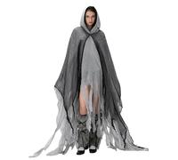 Halloween Grim Reaper Costume Renaissance Hooded Cloak Adult Scary Black Robe Horror Wizard Cape for Unisex Cosplay Props (A-Gray, One Size)
