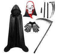 Halloween Grim Reaper Costume Set - 4 Pieces, Black Cape, Skull Face Mask, Scythe Prop, Skeleton Hand Gloves, Cosplay Costumes, Halloween, Theme Party, Adults