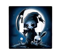Halloween Grim Reaper Light Switch Cover Plate/Outlet Covers, Dark Midnight Bunny, Gothic Skeleton for Party Decor, Thermoplastic Wall Plates, Standard Size Double Toggle