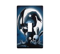 Halloween Grim Reaper Light Switch Cover Plate/Outlet Covers, Dark Midnight Bunny, Gothic Skeleton for Party Decor, Thermoplastic Wall Plates, Standard Size Single Toggle