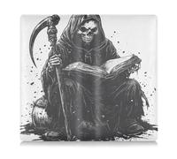 Halloween Grim Reaper Reading with A Scythe Leather Car Registration and Insurance Holder Wallet Accessories Case for ID, Driver's License, Key Contact Information Cards