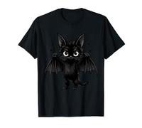 Halloween Grumpy Black Kitten in Bat Funny Costume Men Women T-Shirt