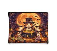 Halloween Guinea Pig Makeup Bag 7''x9'' for Travel Pouch, Vintage Animal Witch Cauldron Toiletry Cosmetic Pouch for Women Gift, Scary Portable Canvas Zipper Organizer