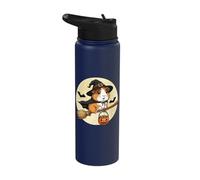 Halloween Guinea Pig Witch Flying On Broom Stainless Steel Insulated Water Bottle