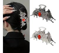 Halloween Hair Accessories Metal Bat Hair Claw Clips Halloween Shark Jaw Clip Silver Black Bat Wings with Rhinestones Design Medium Hair Clips Cosplay Party Hair Supplies Halloween Claw Clips, 2Pcs