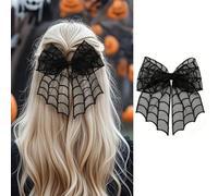 Halloween Hair Bows for Women Girls Black Spider Web Bow Hair Clips Black Lace Ribbon Bow with Barrettes Clips Halloween Spider Web Long Tails Hair Accessories Cute Cosplay Party Decoration Supplies