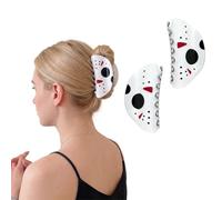 Halloween Hair Claw Clips, 2 Pcs Scary Killer Jason Mask Hairpin Hair Clip Ponytail Clips Spooky Smile Mask Shark Clip Halloween Hair Accessories Horror Gifts for Women
