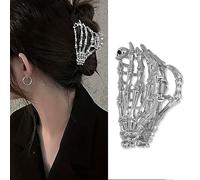 Halloween Hair Clips Metal Ghost Hand Hair Claw Clips With Silver Skeleton Hand Design Hair Barrettes for Thick or Thin Hair for Women Halloween Hair Accessories Cosplay Party Decorations 1PCS