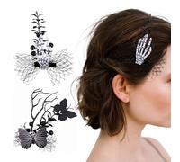 Halloween Hair Clips Spider Web Skeleton Hair Clip Skeleton Hands with Black Flower, Butterfly Dead Branch Side Clip Decoration Great Halloween Hair Accessories (A+B)