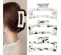 Halloween Hair Clips White Ghost Hair Claw Clip Black Bat Claw Clip Spider Web Hair Jaw Clips Halloween Theme Makeup Party Hair Accessories for Adult Thick/Thin Hair 3pcs (white-01)