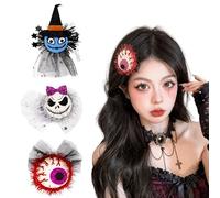 Halloween Hair Clips - Witch, Eyeball & Demon Butterfly Design Hair Accessories with Mesh Veil for Women Girls, Gothic Party Hair Clips for Festivals, Performances Cosplay Costume, 3 Pack