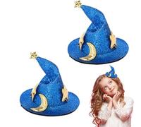 Halloween Hair Pin, Halloween Hair Clips, Pack of 2 Halloween Wizard Hat Hair Clip, Shiny Star and Moon Costume Headwear, Wizard Hat, Hair Pins for Women