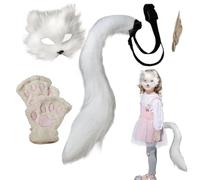Halloween Half Face Animal Furry Cover Masque with Matching Gloves & Tail, Cosplay Costume Accessories for Kids and Adults, Perfect for Dress Up, Carnival, Holiday Masquerade, Party Events