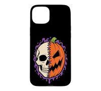 Halloween Half Skull Pumpkin Jack O Lantern Skeleton Face Case for iPhone 15 Plus