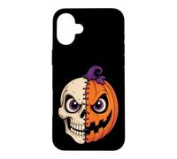 Halloween Half Skull Pumpkin Jack O Lantern Skeleton Face Case for iPhone 16 Plus