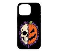 Halloween Half Skull Pumpkin Jack O Lantern Skeleton Face Case for iPhone 16 Pro
