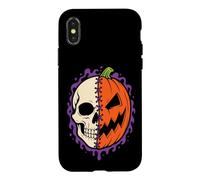 Halloween Half Skull Pumpkin Jack O Lantern Skeleton Face Case for iPhone X/XS