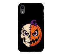 Halloween Half Skull Pumpkin Jack O Lantern Skeleton Face Case for iPhone XR
