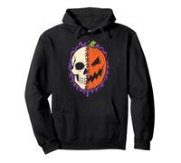 Halloween Half Skull Pumpkin Jack O Lantern Skeleton Face Pullover Hoodie